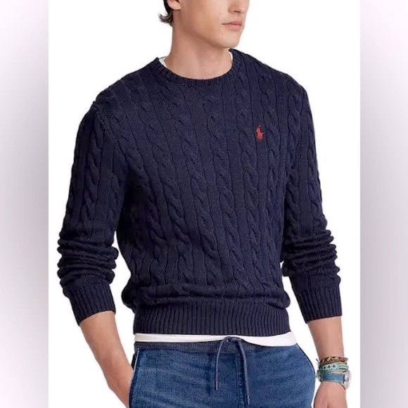 Polo Ralph Lauren Cable-Knit Cotton Jumper Sweater in Hunter Navy - Picture 4 of 12
